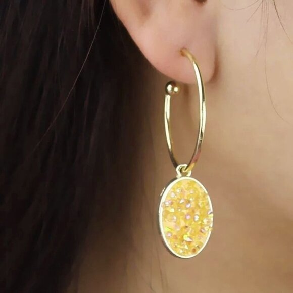 Peyton Sparkles Sweet Yellow Oval Sugar Crystal Drop Hoop Earrings Gift Packaged - Picture 2 of 9
